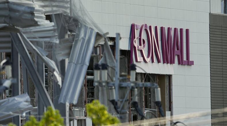 AEON Mall shopping center, where an explosion occurred following a powerful earthquake, is seen in Kashima, Kumamoto Prefecture, southern Japan, Thursday, July 30, 2026. (Kai Naito/Kyodo News via AP)