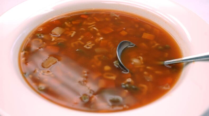 A bowl of what Campbell Soup Co. calls "new and improved" Campbell Alphabet soup steams after just being poured at a tasting at the soup company's world headquarters, Wednesday, Dec. 18, 2002, in Camden, N.J. (AP Photo/Sabina Louise Pierce)