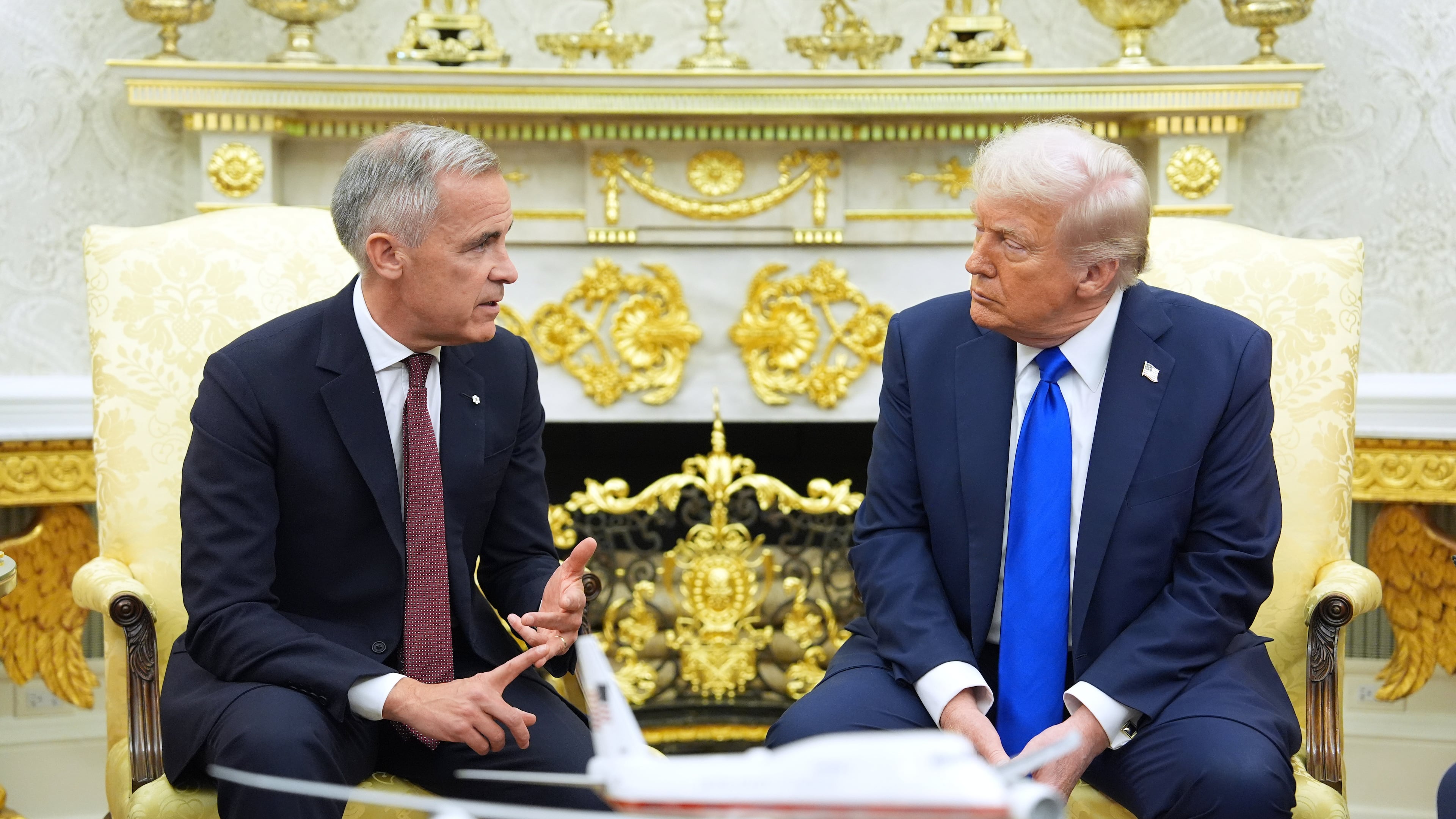 Canadian Prime Minister Mark Carney speaks during a meeting with President Donald Trump at the White House, Tuesday, Oct. 7, 2025, in Washington. (AP Photo/Evan Vucci) Washington. (AP Photo/Evan Vucci)