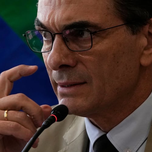 Bolivian President Rodrigo Paz holds a press conference at the presidential palace in La Paz, Bolivia, Tuesday, Nov. 25, 2025. (AP Photo/Juan Karita)