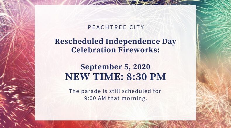 Peachtree City still plans to hold a parade and fireworks display on Sept. 5. Courtesy Peachtree City