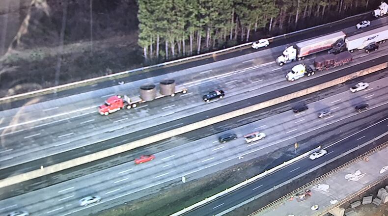 Lanes are open again on I-75 north in Cobb County after a six-vehicle accident and fuel spill Monday afternoon. (Credit: Channel 2 Action News)