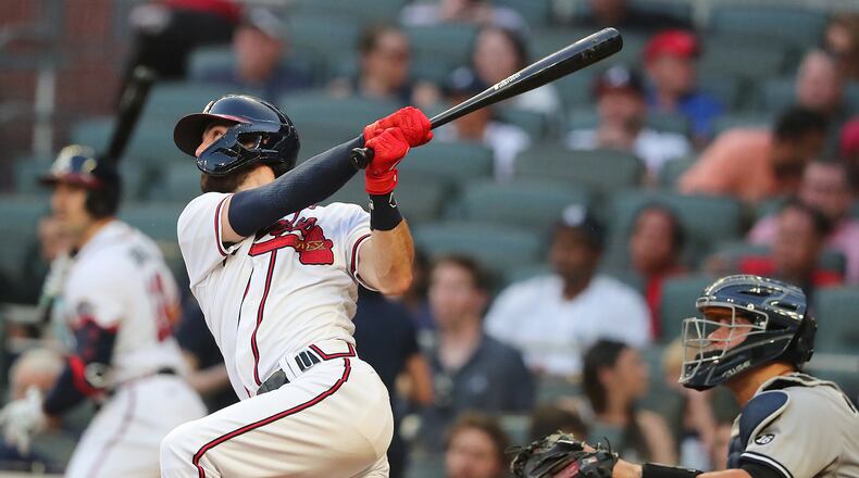 Shortstop Dansby Swanson follows through on a solo home run. The Braves had eight arbitration-eligible players: Swanson, outfielder Adam Duvall, third baseman Austin Riley, starting pitcher Max Fried, and relievers Luke Jackson, Sean Newcomb, Tyler Matzek and A.J. Minter.