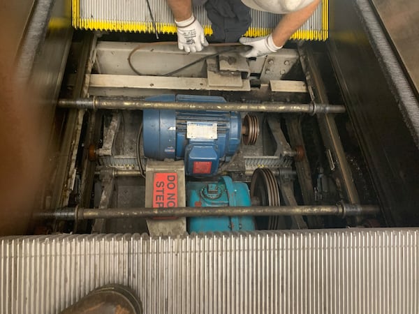 A state inspector evaluating the escalator that failed at Vine City says several drive belts were disconnected from the motor and likely factored into the incident that left 21 injured. (Courtesy of Georgia Office Of Insurance and Safety Fire Commissioner)