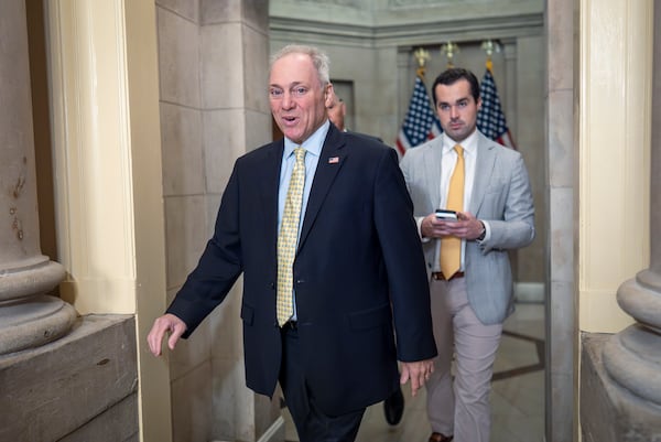 House Majority Leader Steve Scalise, R-La., arrives as House Republicans work to pass President Donald Trump's signature bill of tax breaks and spending cuts by a self-imposed Fourth of July deadline, at the Capitol in Washington, Wednesday, July 2, 2025. (AP Photo/J. Scott Applewhite)