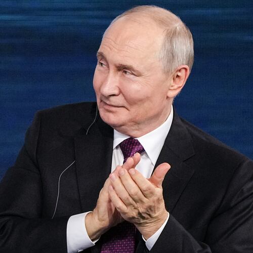 In this photo released by the Roscongress Foundation, Russian President Vladimir Putin applauds at the plenary session at the Eastern Economic Forum in Vladivostok, Russia, Thursday, Sept. 3, 2026. (Sergey Otroshko/Roscongress Foundation via AP)