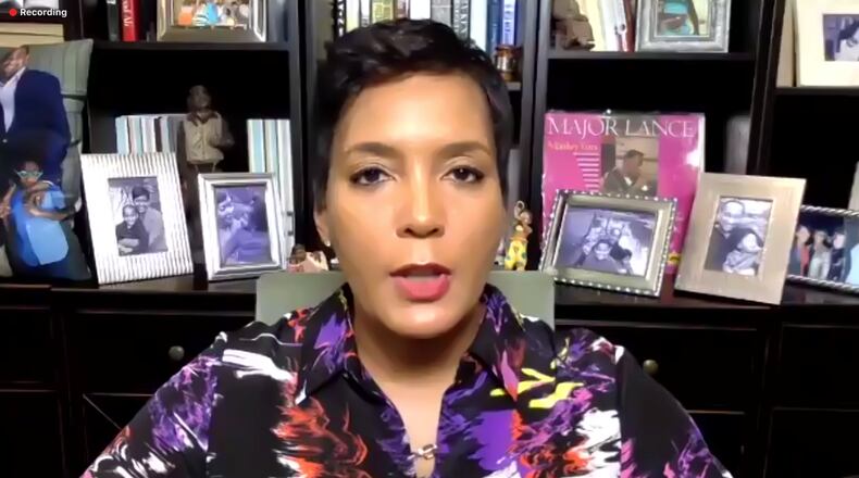 Mayor Keisha Lance Bottoms addresses the media during a press briefing Wednesday morning.