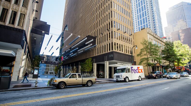 A view of the 225 Peachtree tower in Peachtree Center in downtown Atlanta on Friday, November 21, 2020.  (Jenni Girtman for The Atlanta Journal-Constitution)