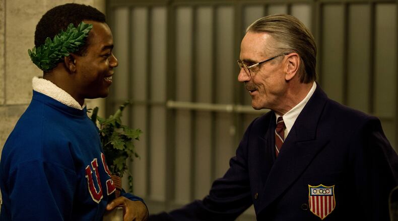 Stephan James, left, stars as Jesse Owens and Jeremy Irons as Avery Brundage, in Stephen Hopkins’ “Race.” (Thibault Grabherr/Focus Features via AP)