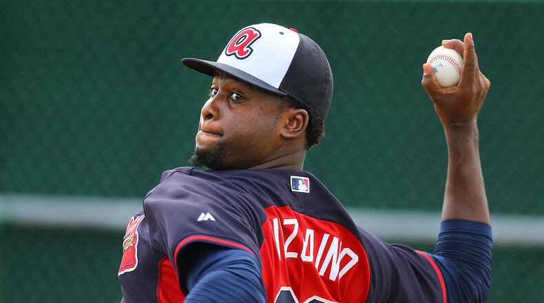 030115 LAKE BUENA VISTA: Braves pitcher Arodys Vizcaino delivers a pitch during spring training on Sunday, March 1, 2015, in Lake Buena Vista, Fla. Curtis Compton / ccompton@ajc.com