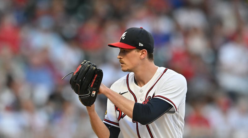 Braves pitcher Max Fried (54) throws a pitch against the St. Louis Cardinals during the first inning at Truist Park, Thursday, September 7, 2023, in Atlanta. (Hyosub Shin / Hyosub.Shin@ajc.com)