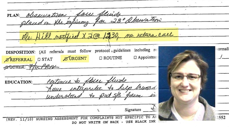 On Jan. 2, 2014 at Hays State Prison, a nurse caring for Esteban Mosqueda-Romero twice tried to contact Dr. Monica Hill (shown in inset), but Hill, on her day off, did not return the calls. Mosqueda-Romero, an inmate who was suffering from diabetic ketoacidosis, was referred to a hospital after a physician at another facility who was on call gave the go-ahead. Mosqueda-Romero died the next day. The nurse later testified that she was under orders to contact Hill in the event of a serious issue with an inmate. Hill, in her own testimony, denied that such a directive was in place.