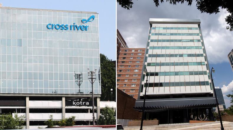 New Jersey-based Cross River Bank, left, and Atlanta-based Kabbage (now K Servicing) were among four online lenders found more likely to process loans for those with felony criminal records, according to a study by researchers at the McCombs School of Business at the University of Texas, Austin. (RyeCityRoller / WikiCommons; Steve Schaefer for the AJC)