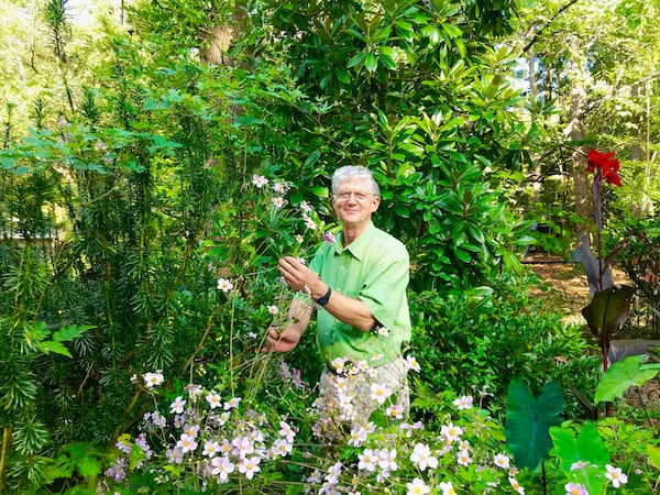 Walter Reeves stands in his own Atlanta garden — which features rare woodland ferns, persimmons, camellias, vegetables, fruit trees, berries and a respectable collection of perennials. (Courtesy of Erica Glasener 2018)
