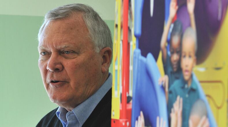 January 10, 2015 Atlanta: Gov. Nathan Deal speaks to volunteers at the Drew Charter School Saturday January 10, 2015.. Deal and his wife, Sandra, visited volunteers at Drew Charter School and City of Refuse to thank them for their service. The volunteer day, With a Servant's Heart Day, was founded by Sandra four years. ago. The event, held the Saturday before the start of the legislative session, encourages volunteerism. BRANT SANDERLIN / BSANDERLIN@AJC.COM Gov. Nathan Deal speaks to volunteers at the Drew Charter School on Saturday – a service day that was part of the weekend inauguration schedule. Brant Sanderlin, bsanderlin@ajc.com