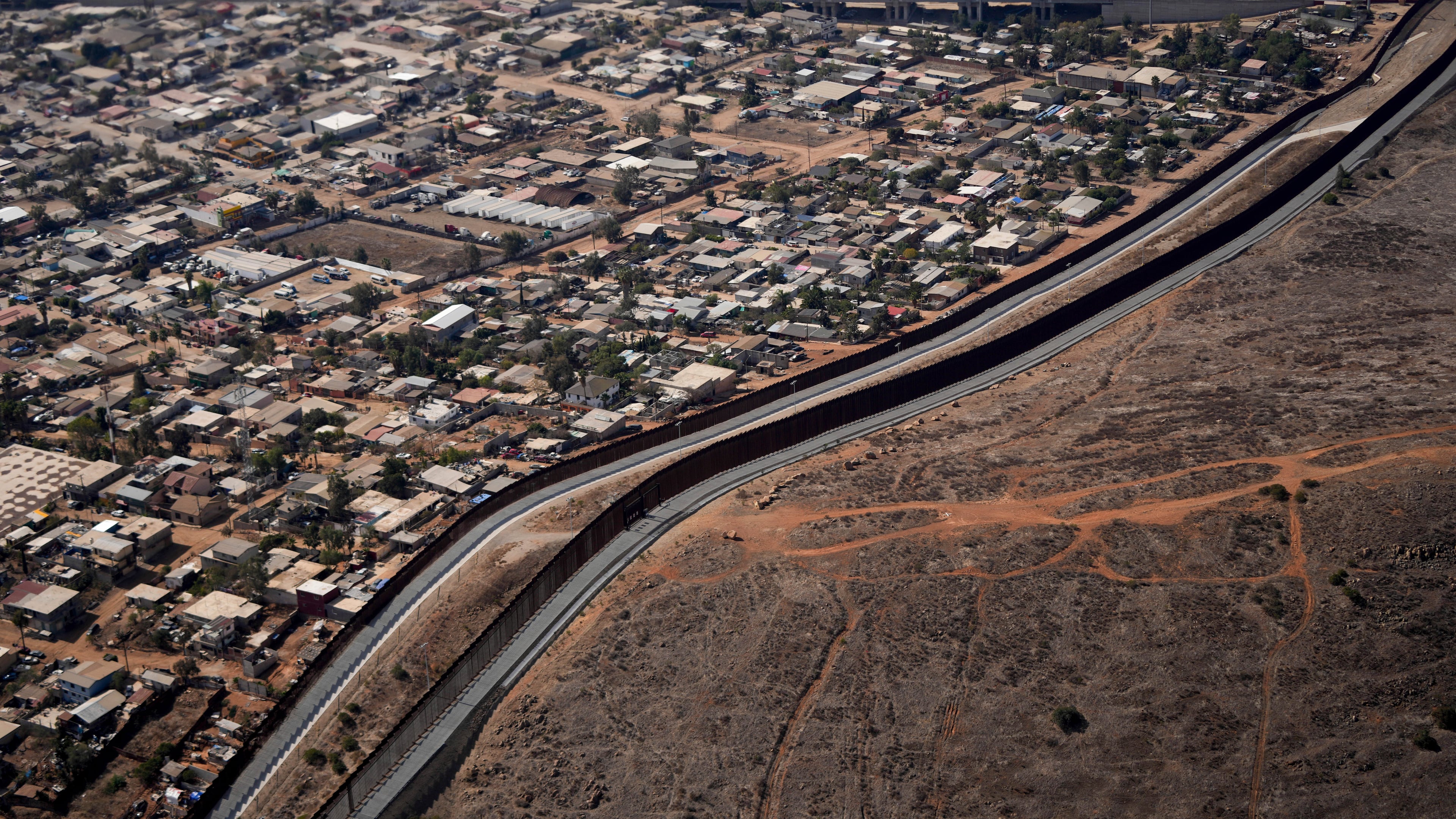 FILE - The U.S. Border with Mexico is seen in an aerial view Jan. 31, 2025, near San Diego. (AP Photo/Jae C. Hong, File)