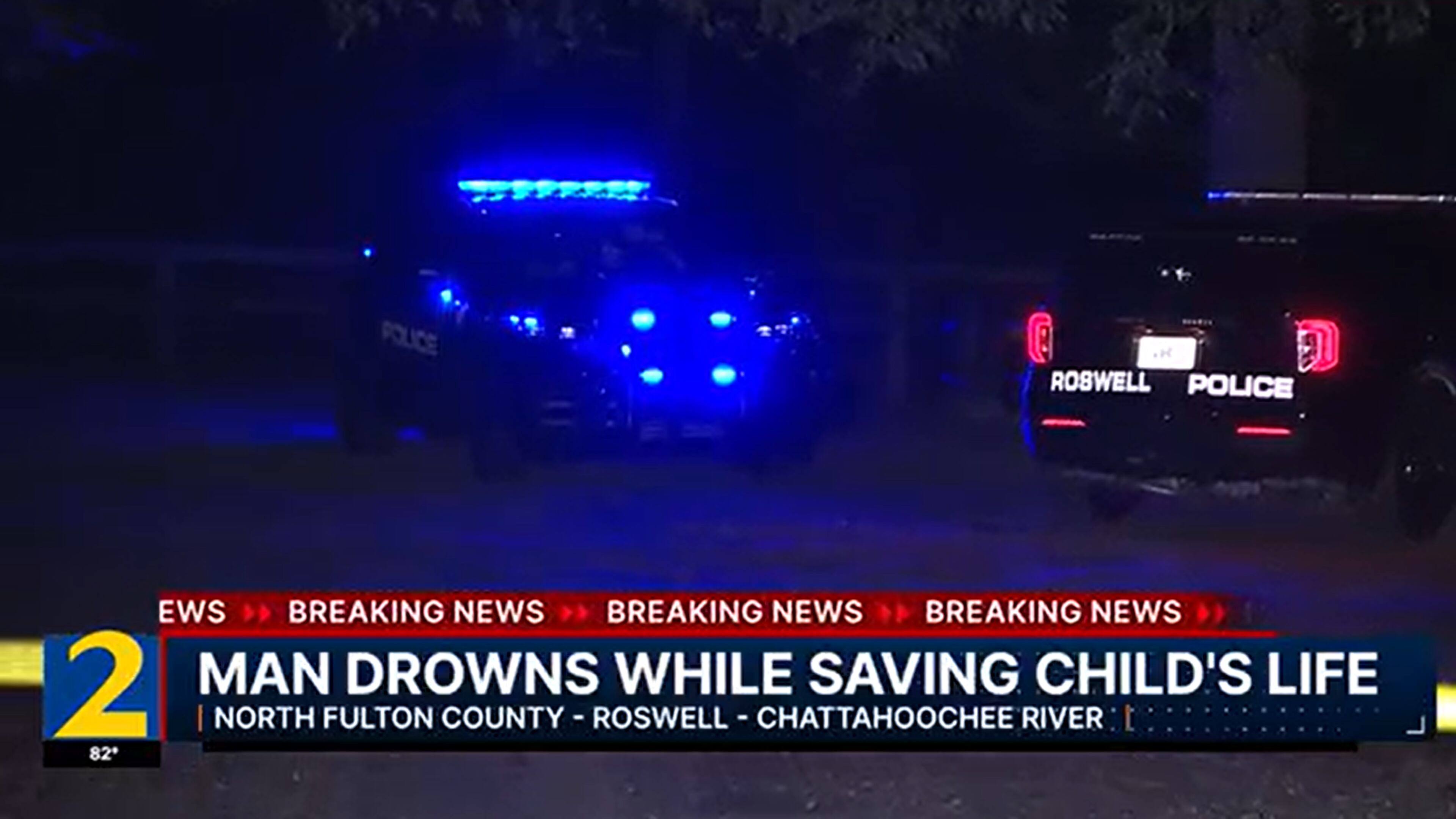 Roswell police say a man drowned after jumping into the Chattahoochee River to save a child late Wednesday, July 2, 2025. (Channel 2 Action News)