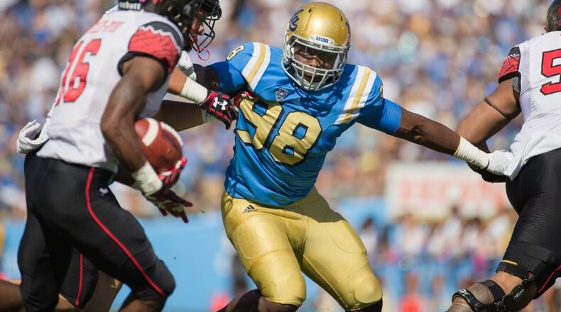 Falcons draft pick Takkarist McKinley had major shoulder surgery in March. (Associated Press)