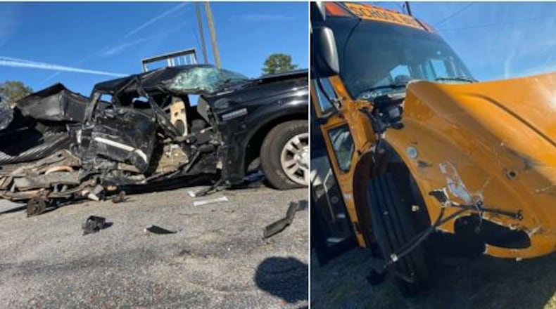 None of the 10 children aboard the school bus were taken to a hospital.