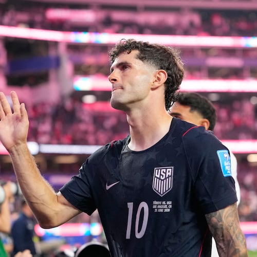 United States' Christian Pulisic walks off the field after a World Cup Group D soccer match against Turkey in Inglewood, Calif., near Los Angeles, Thursday, June 25, 2026. (AP Photo/Mark J. Terrill)
