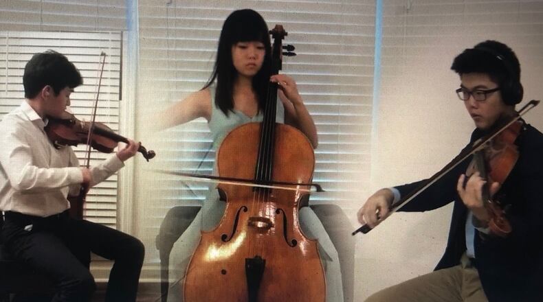 The Tangent Trio, all from Gwinnett County.  John Cho of Buford, Lexine Feng of Peachtree Corners, and Yuji Yamada of Duluth won the Grand Prize award for the High School Division Franklin Pond Chamber Music Competition over Memorial Day weekend. COURTESY OF FRANKLIN POND CHAMBER MUSIC