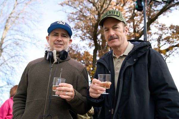 Producer Marc Provissiero (left) on the set of "Normal" with co-producer and star Bob Odenkirk in Winnipeg, Canada, in the fall of 2024. (Courtesy of Marc Provissiero)