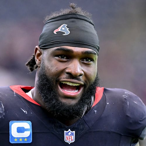 FILE - Houston Texans defensive end Will Anderson Jr. (51) walks on the field after an NFL football game against the Indianapolis Colts Sunday, Jan. 4, 2026, in Houston. (AP Photo/Maria Lysaker, File)