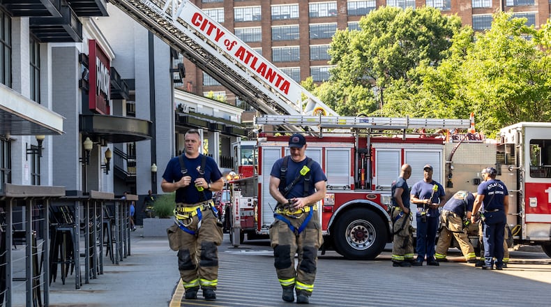 Atlanta firefighters responded to a fire call at Whole Foods Market located at 650 Ponce De Leon Avenue NE in Atlanta at 9:33 am on an oven fire call. Arriving companies evacuated some 70-employees and 30 patrons from the structure while crews accessed the roof. The pizza oven had a small fire that was out on a arrival after a vent exhaust system failed. The business was able to reopen later but the baking department was closed until maintenance could address the failure. (John Spink/AJC)