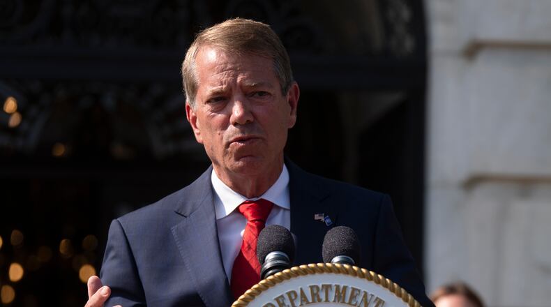 FILE - Nebraska Gov. Jim Pillen, speaks during a news conference at the Department of Agriculture to rollout the USDA'S National Farm Security Action Plan in Washington, July 8, 2025. (AP Photo/Manuel Balce Ceneta, File)