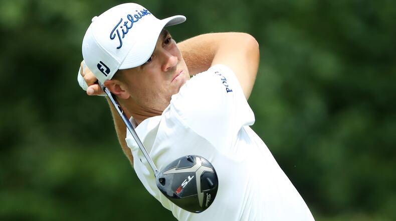 Justin Thomas  plays his shot from the fifth tee during the final round of the BMW Championship at Medinah Country Club No. 3 on August 18, 2019 in Medinah, Illinois. (Photo by Sam Greenwood/Getty Images)