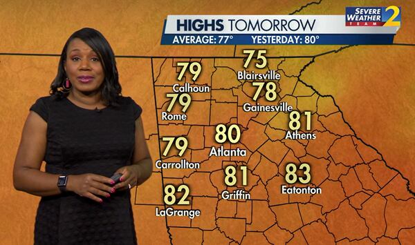 Channel 2 Action News meteorologist Eboni Deon points out the highs for Sunday, May 1. 
