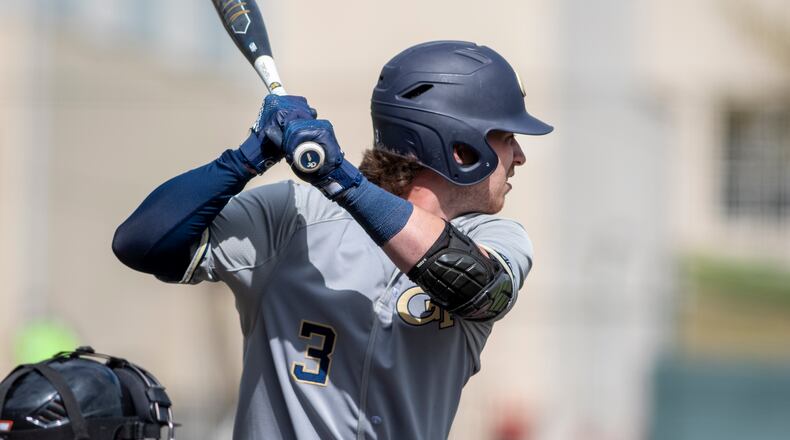 Georgia Tech freshman leftfielder Jake DeLeo recorded the team's first 5-for-5 game since 2019 (Tristin English) in the Yellow Jackets' 11-4 win over Virginia Tech in Blacksburg, Va., April 18, 2021. (Dave Knachel/Virginia Tech Athletics)