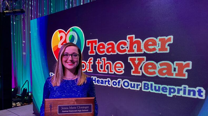 Jenna Cloninger was named Gwinnett County's teacher of the year. She teached oceanography at Central Gwinnett High School.