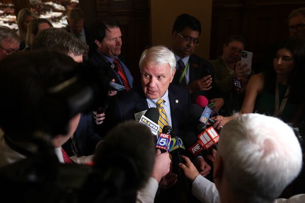 House Speaker Jon Burns, R-Newington, speaks with reporters after the House adjourned on Sine Die earlier this month. (Arvin Temkar/AJC)