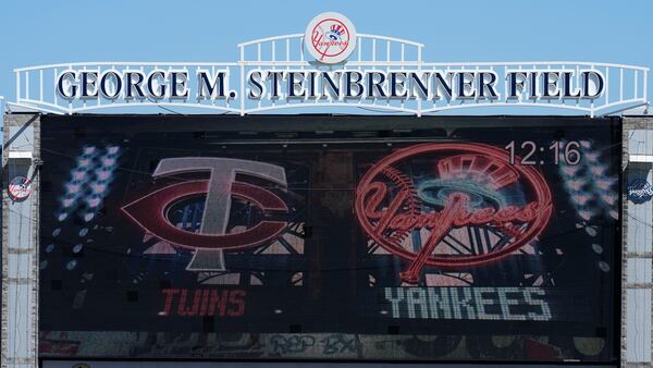 George M. Steinbrenner Field's scoreboard is shown during a spring training baseball game between the Minnesota Twins and the New York Yankees, Thursday, March 6, 2025, in Tampa, Fla. (AP Photo/Chris O'Meara)