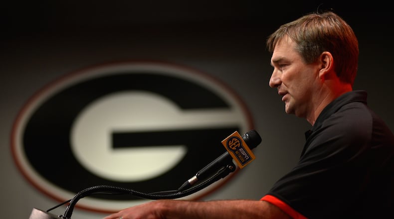 University of Georgia NCAA college football head coach Kirby Smart speaks during a press conference in Athens, Ga., Wednesday, Jan. 13, 2016. (Richard Hamm/Athens Banner-Herald via AP) MAGS OUT; MANDATORY CREDIT