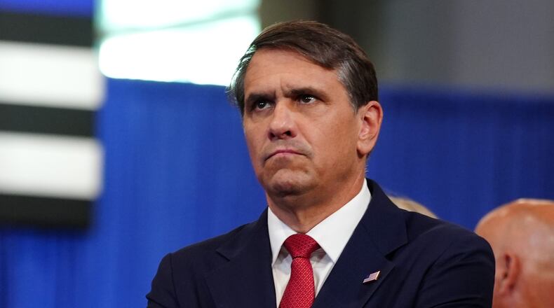 Attorney General Todd Blanche listens as President Donald Trump speaks at the David Mack Center for Training and Intelligence, Friday, Aug. 14, 2026, in Garden City, N.Y. (AP Photo/Julia Demaree Nikhinson)