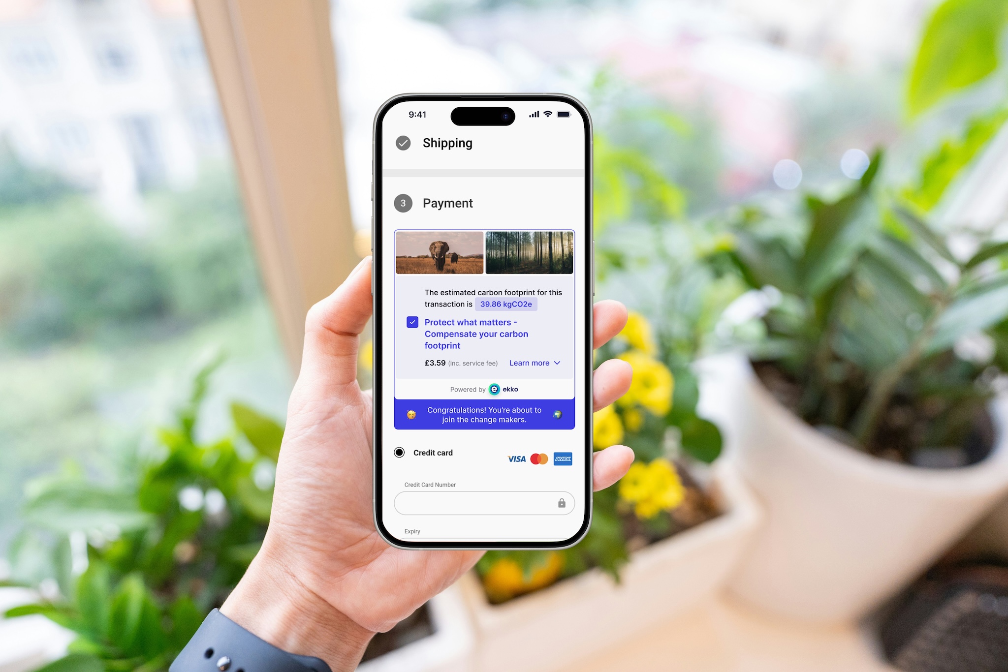 Ekko is a London-based financial technology startup that embeds in e-commerce payments and point-of-sale systems to let consumers know about the environmental impact of their purchase and then give them the option to contribute to a local project to compensate for that impact. It just opened an office in Atlanta. (Courtesy of Ekko)