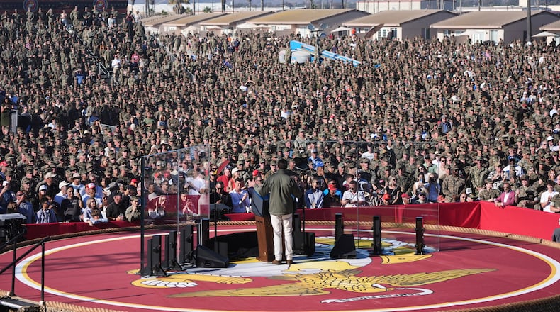 FILE - Vice President JD Vance speaks during an event to mark the upcoming Marine Corps' 250th anniversary, Oct. 18, 2025, on Marine Corps Base Camp Pendleton in Camp Pendleton, Calif. (AP Photo/Gregory Bull, File)