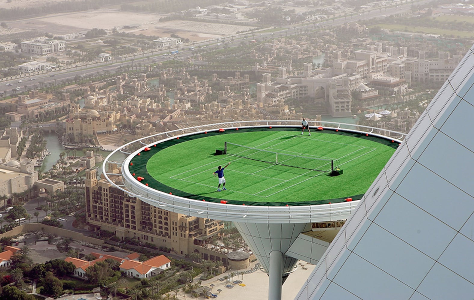 Tennis atop a building