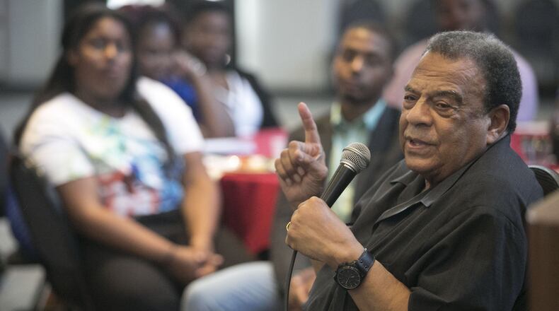 Sept. 23, 2015: Andrew Young talks to students at the Joseph E. Lowery Institute meeting at Clark Atlanta University. (Photo by Phil Skinner for the AJC)