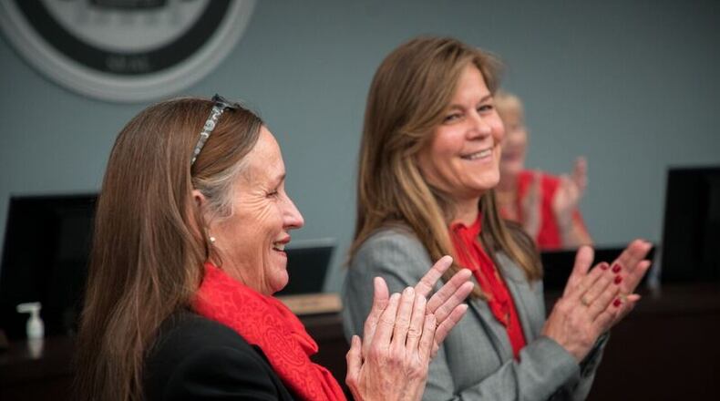 Fulton County Board of Education members Katie Reeves (left) and Linda McCain are not running for reelection in May. Their terms will expire Dec. 31, 2022. (Courtesy of Fulton County Schools)