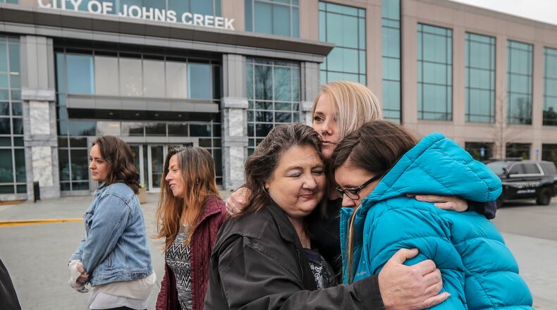 Jessica Bohem, Tabetha Durham, Mary Locklair, Shelby Campbell and Jeannie Bush spent Friday looking for Ciera Breland in Johns Creek. The Indiana woman was reported missing Feb. 26.