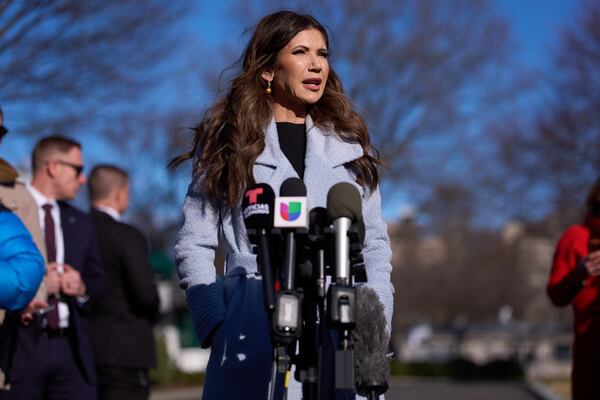 Homeland Security Secretary Kristi Noem speaks with reporters at the White House on Jan. 15. (Evan Vucci/AP)