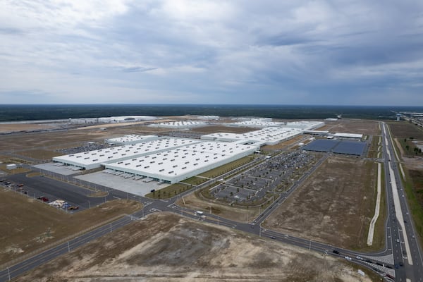 An aerial view of the Hyundai Motor Group Metaplant America in northwest Bryan County on Tuesday, April 28, 2026. (Ben Gray for the AJC)