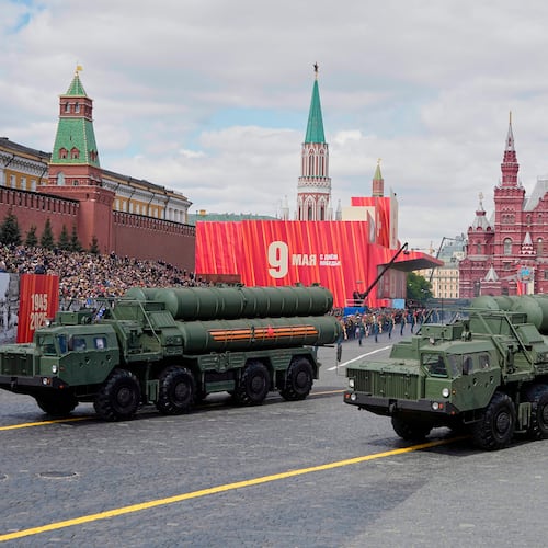 FILE - Russian S-400 anti-aircraft missile system launchers roll during the Victory Day military parade in Moscow, Russia, on May 9, 2025, during celebrations of the 80th anniversary of the Soviet Union's victory over Nazi Germany during the World War II. (AP Photo/Alexander Zemlianichenko, File)