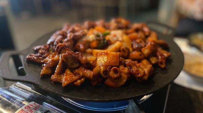 Spicy grilled small intestines and abomasum are on the menu at Gopchang Salon. Ligaya Figueras/ligaya.figueras@ajc.com