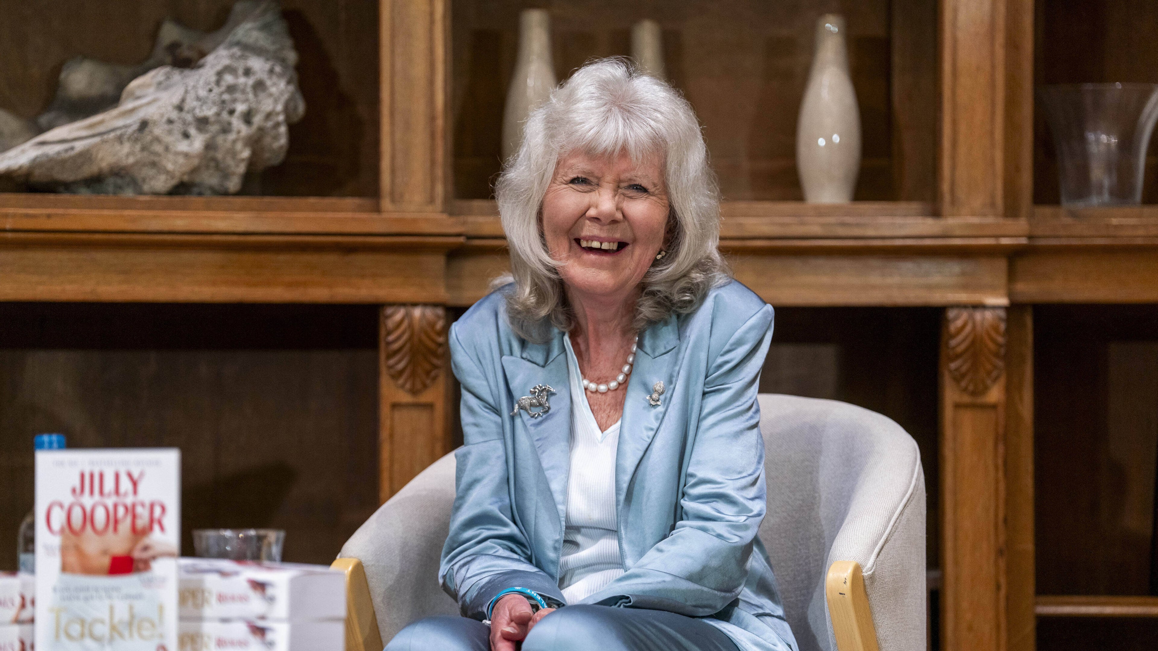 This Sept. 20, 2025 file photos shows author Jilly Cooper at The Queen's Reading Room Festival, a literary event celebrating the power and benefits of reading, held at Chatsworth in Derbyshire, England. (Lucy Ray/PA via AP)