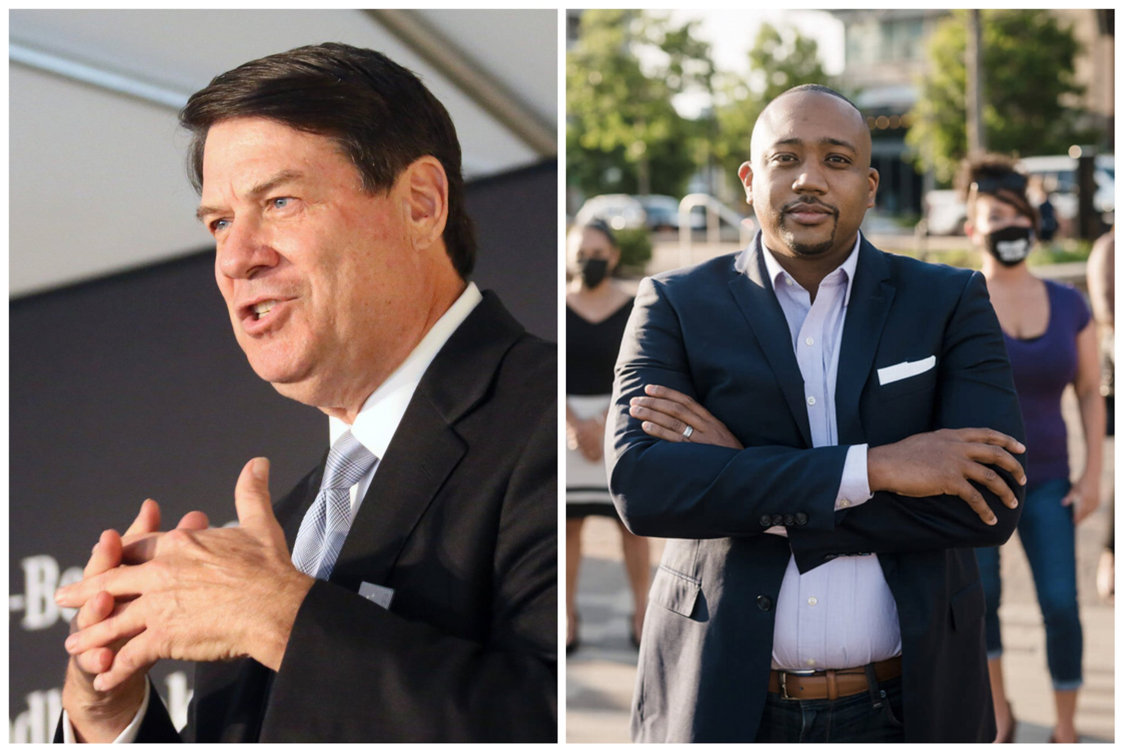 Sandy Springs Mayor Rusty Paul (left) faces Dontaye Carter in a runoff election on Dec. 2. (AJC, Kevin Lowery)