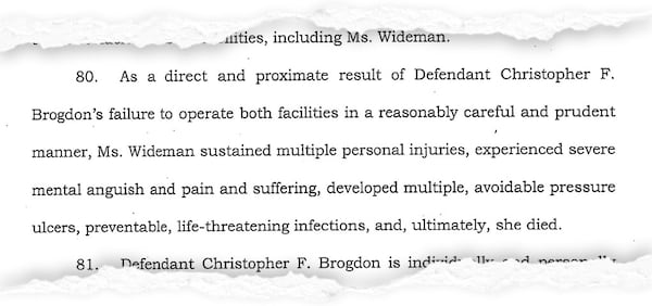 The family of a Savannah woman accused Brogdon and his companies of failing to provide adequate care.